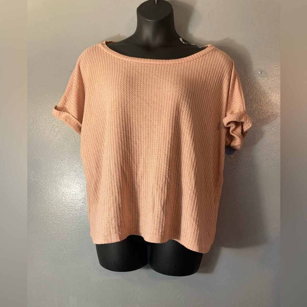 BiBi Blush Pink Short Sleeve waffle knit top